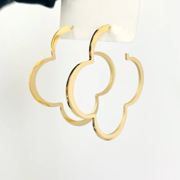 💛Gold plated earrings clover earrings hoop earrings - Picture 5 of 5